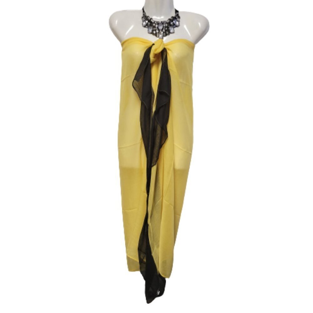 Yellow and Black Pareo or Sarong Beach Cover Up Large Wide Sheer Scarf - NEW